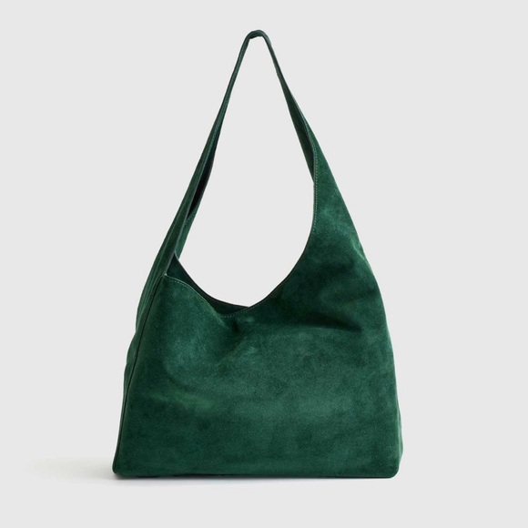 Quince Handbags - Quince Italian Suede Slouchy Shoulder Bag dark green leather new no tags